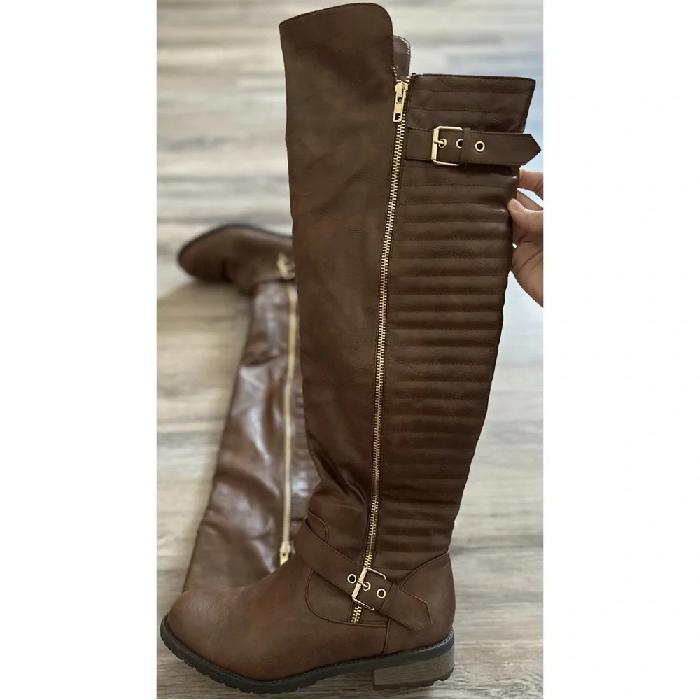 Like New! Brown Leather Over The Knee Boots - Picture 2 of 6